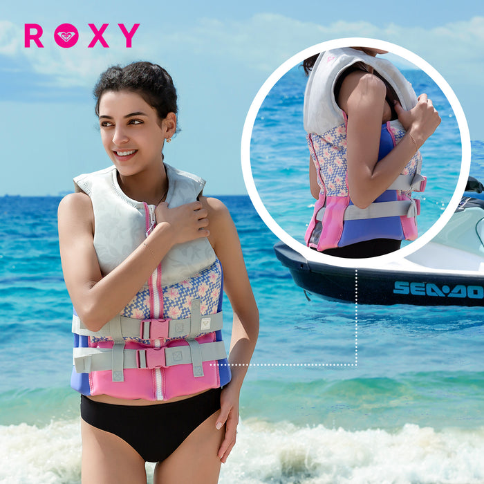 ROXY Women's Life Vest, USCG and Transport Canada Approved PFD, Evoprene CGA Life Jacket, Personal Flotation Device for Jet Skiing Wakeboarding Rafting Sailing Surfing Boating Water Sports
