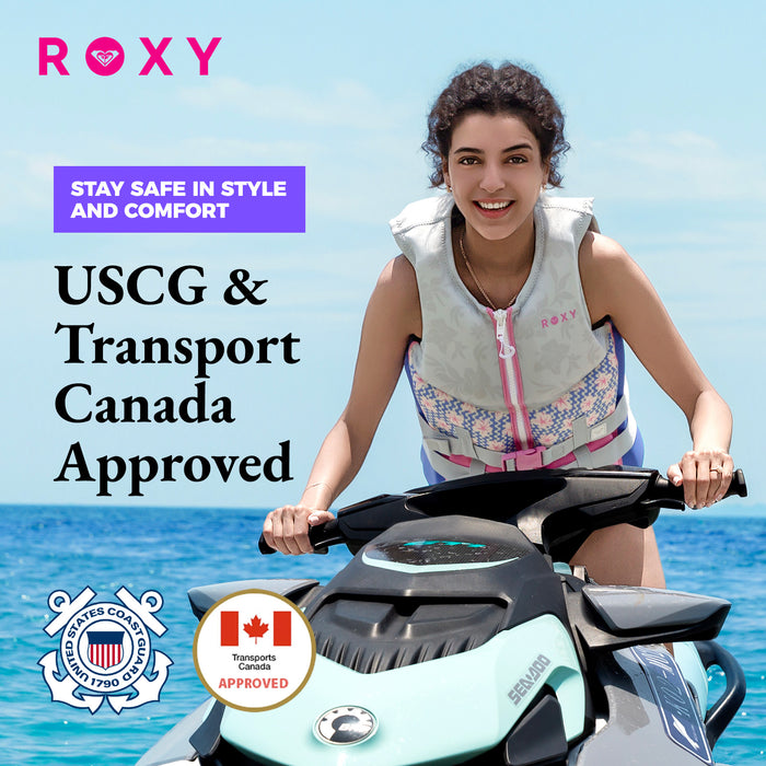 ROXY Women's Life Vest, USCG and Transport Canada Approved PFD, Evoprene CGA Life Jacket, Personal Flotation Device for Jet Skiing Wakeboarding Rafting Sailing Surfing Boating Water Sports