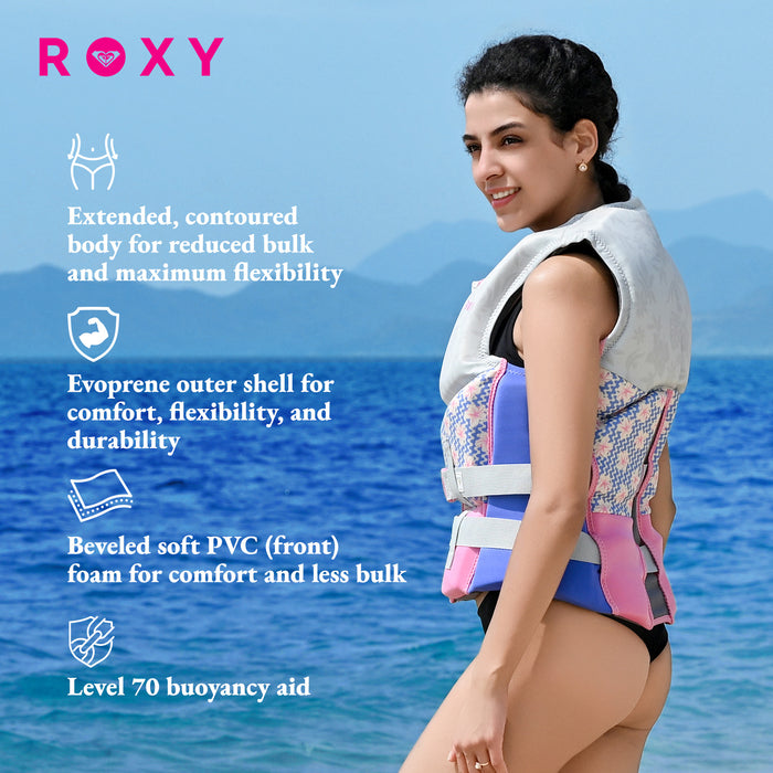 ROXY Women's Life Vest, USCG and Transport Canada Approved PFD, Evoprene CGA Life Jacket, Personal Flotation Device for Jet Skiing Wakeboarding Rafting Sailing Surfing Boating Water Sports