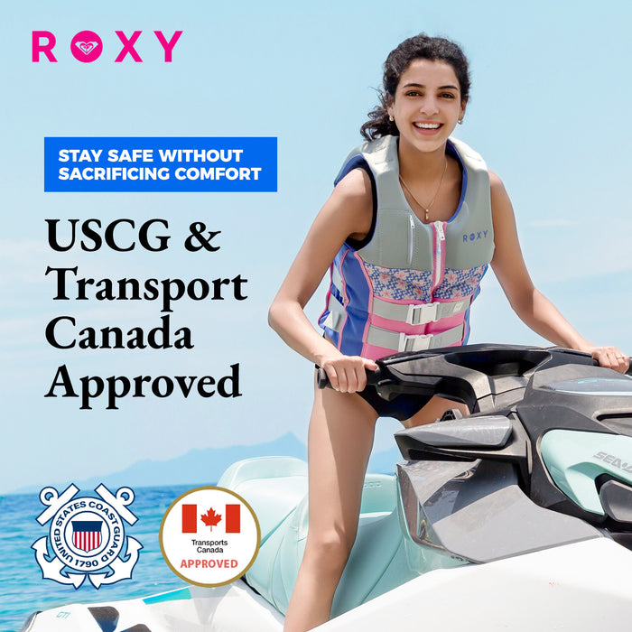 ROXY Women's Life Vest, USCG and Transport Canada Approved PFD, Evoprene Daily CGA Life Jacket, Personal Flotation Device for Boating Kayaking Rafting Fishing Water Sports
