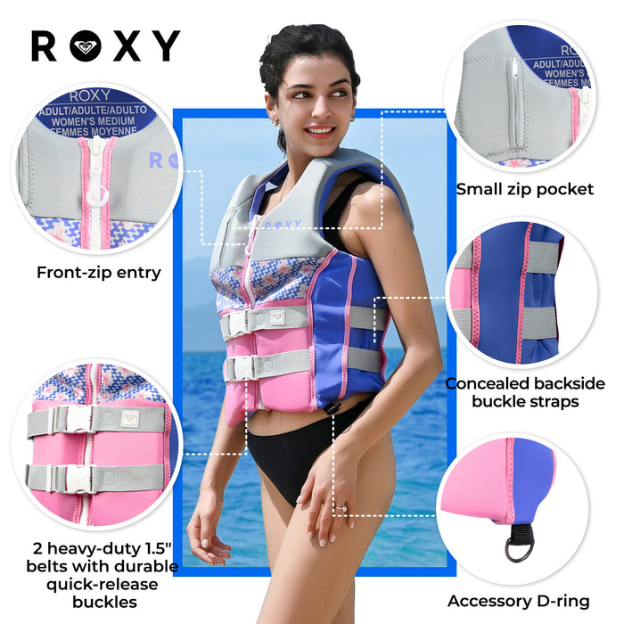 ROXY Women's Life Vest, USCG and Transport Canada Approved PFD, Evoprene Daily CGA Life Jacket, Personal Flotation Device for Boating Kayaking Rafting Fishing Water Sports