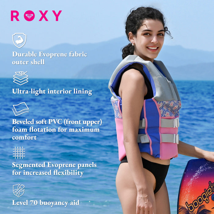 ROXY Women's Life Vest, USCG and Transport Canada Approved PFD, Evoprene Daily CGA Life Jacket, Personal Flotation Device for Boating Kayaking Rafting Fishing Water Sports