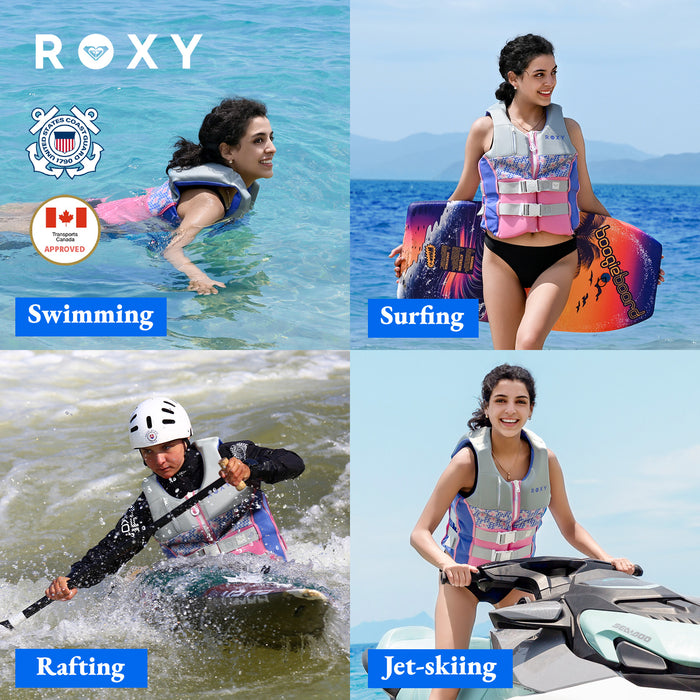 ROXY Women's Life Vest, USCG and Transport Canada Approved PFD, Evoprene Daily CGA Life Jacket, Personal Flotation Device for Boating Kayaking Rafting Fishing Water Sports
