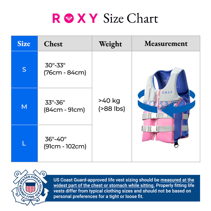 ROXY Women's Life Vest, USCG and Transport Canada Approved PFD, Evoprene Daily CGA Life Jacket, Personal Flotation Device for Boating Kayaking Rafting Fishing Water Sports