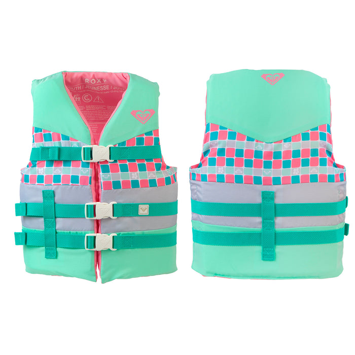 ROXY USCG Approved Teen & Youth Life Vest PFD, Light-Weight EPE Foam, Three Belts with Quick-Release Buckles for Fishing, Boating & Kayaking