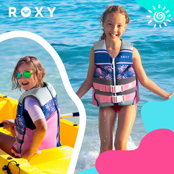 ROXY Youth Life Vest, USCG and Transport Canada Approved PFD, Evoprene Daily CGA Life Jacket Personal Flotation Device for Girls Weighing 55-88 lbs, Boating Kayaking Pool Swimming Water Sports