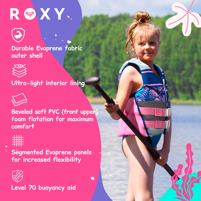 ROXY Youth Life Vest, USCG and Transport Canada Approved PFD, Evoprene Daily CGA Life Jacket Personal Flotation Device for Girls Weighing 55-88 lbs, Boating Kayaking Pool Swimming Water Sports