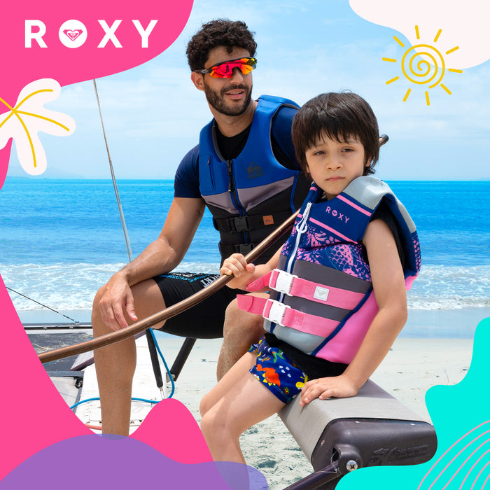 ROXY Youth Life Vest, USCG and Transport Canada Approved PFD, Evoprene Daily CGA Life Jacket Personal Flotation Device for Girls Weighing 55-88 lbs, Boating Kayaking Pool Swimming Water Sports