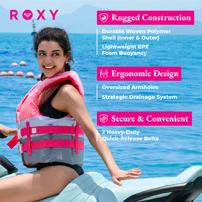 ROXY USCG Approved Women's Life Vest, Light-weight EPE Foam and Drain Holes with Two Quick Release Buckles, for Boating, Fishing & Kayaking