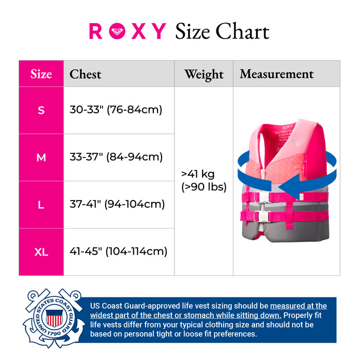 ROXY USCG Approved Women's Life Vest, Light-weight EPE Foam and Drain Holes with Two Quick Release Buckles, for Boating, Fishing & Kayaking