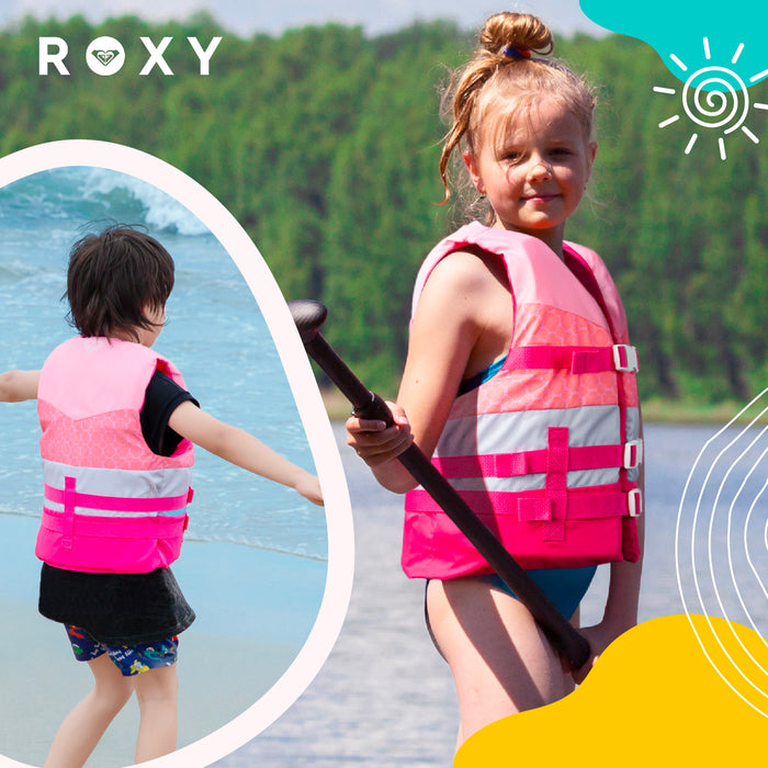 ROXY USCG Approved Teen & Youth Life Vest PFD, Light-Weight EPE Foam and Drain Holes, Three Belts with Quick-Release Buckles for Fishing, Boating & Kayaking