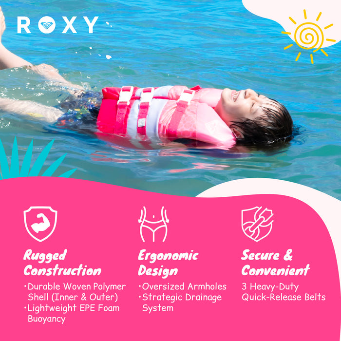 ROXY USCG Approved Teen & Youth Life Vest PFD, Light-Weight EPE Foam and Drain Holes, Three Belts with Quick-Release Buckles for Fishing, Boating & Kayaking