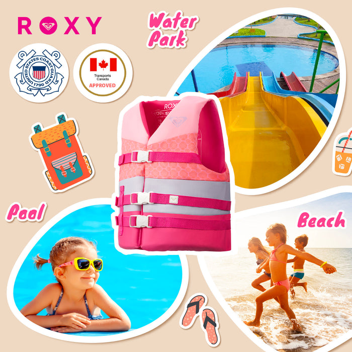ROXY USCG Approved Teen & Youth Life Vest PFD, Light-Weight EPE Foam and Drain Holes, Three Belts with Quick-Release Buckles for Fishing, Boating & Kayaking