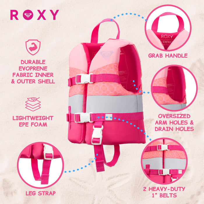 ROXY Kids Life Vest USCG Approved with Quick-Release Buckles & Leg Strap, Lightweight EPE Foam for Boating, Fishing & Kayaking