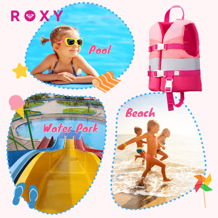ROXY Kids Life Vest USCG Approved with Quick-Release Buckles & Leg Strap, Lightweight EPE Foam for Boating, Fishing & Kayaking