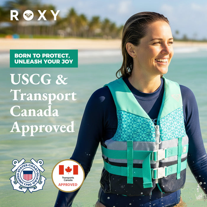 ROXY USCG Approved Women's Life Vest, Light-weight EPE Foam with Two Quick Release Buckles, for Boating, Fishing & Kayaking