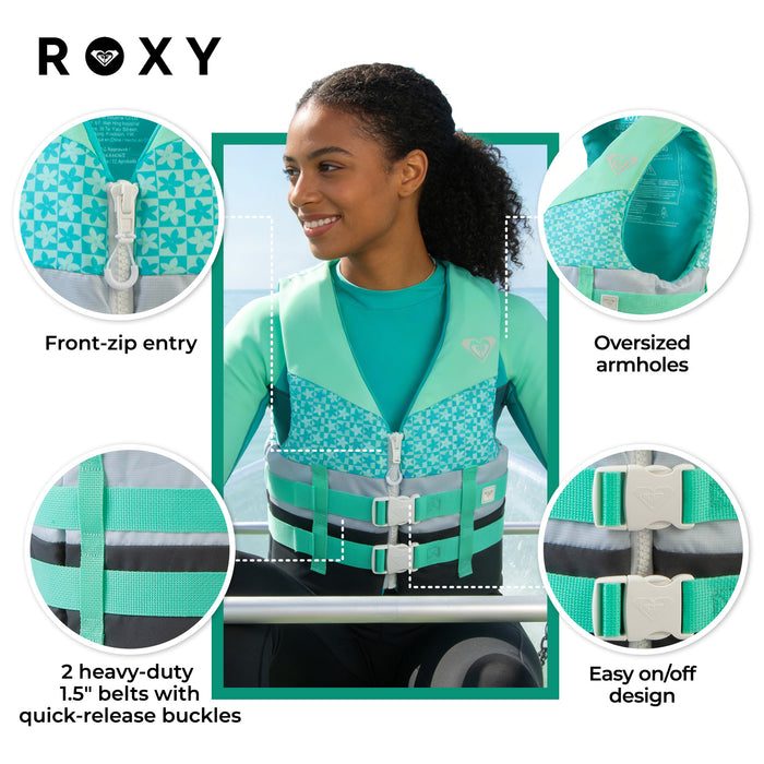 ROXY USCG Approved Women's Life Vest, Light-weight EPE Foam with Two Quick Release Buckles, for Boating, Fishing & Kayaking