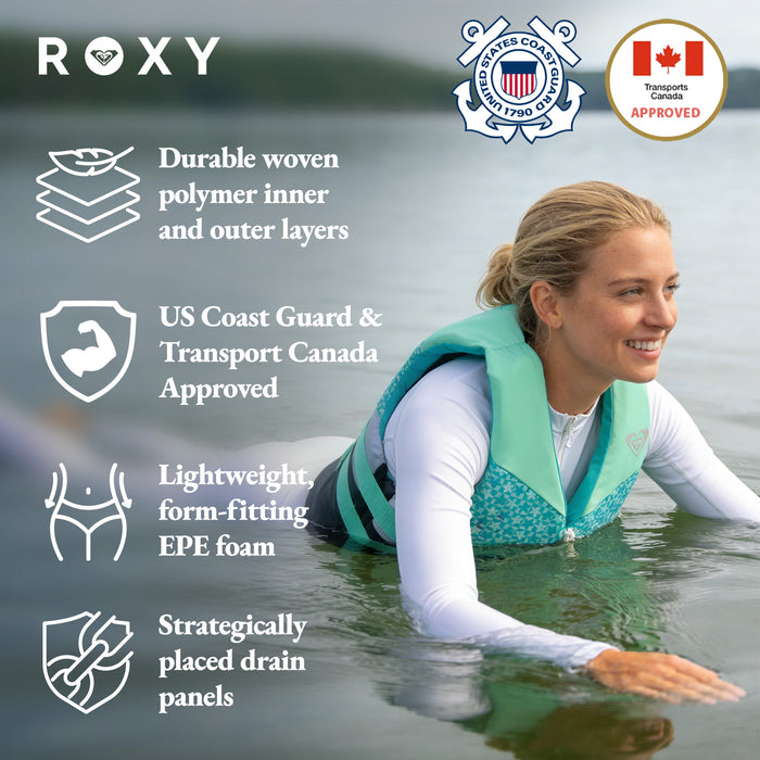 ROXY USCG Approved Women's Life Vest, Light-weight EPE Foam with Two Quick Release Buckles, for Boating, Fishing & Kayaking