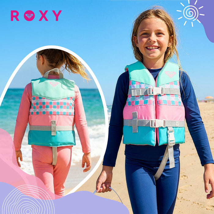 ROXY Kids Life Vest USCG Approved with Quick-Release Buckles & Leg Strap, Lightweight EPE Foam for Boating, Fishing & Kayaking