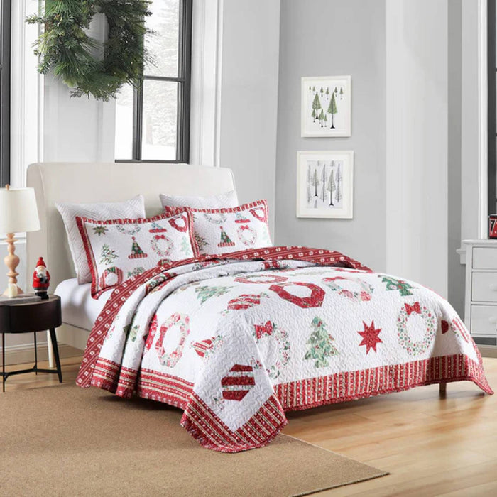 Marcielo Christmas Quilt Set - Winter Christmas Pattern Holiday Bedding Bed Set (1 Quilt 2 Pillow Shams) - BY205