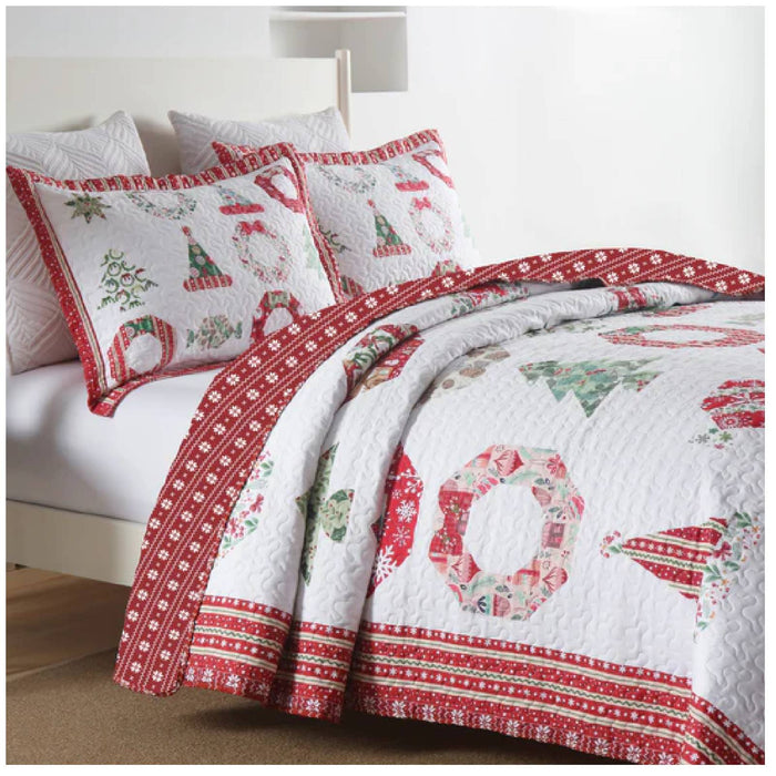 Marcielo Christmas Quilt Set - Winter Christmas Pattern Holiday Bedding Bed Set (1 Quilt 2 Pillow Shams) - BY205