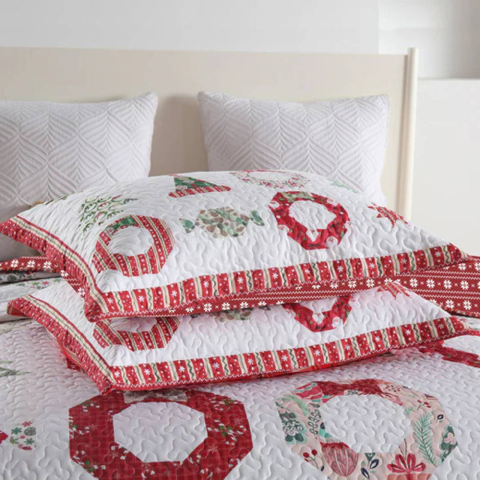 Marcielo Christmas Quilt Set - Winter Christmas Pattern Holiday Bedding Bed Set (1 Quilt 2 Pillow Shams) - BY205