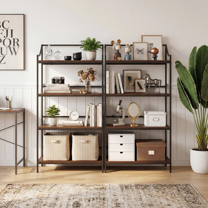 Rustic 4 Tiers Bookcase with Metal Frame, 56.75" X 33.25"