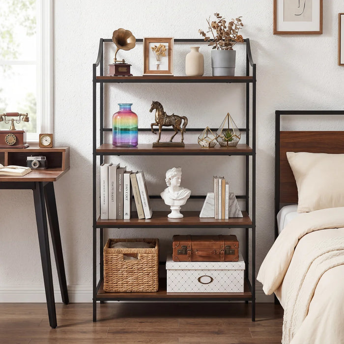 Rustic 4 Tiers Bookcase with Metal Frame, 56.75" X 33.25"