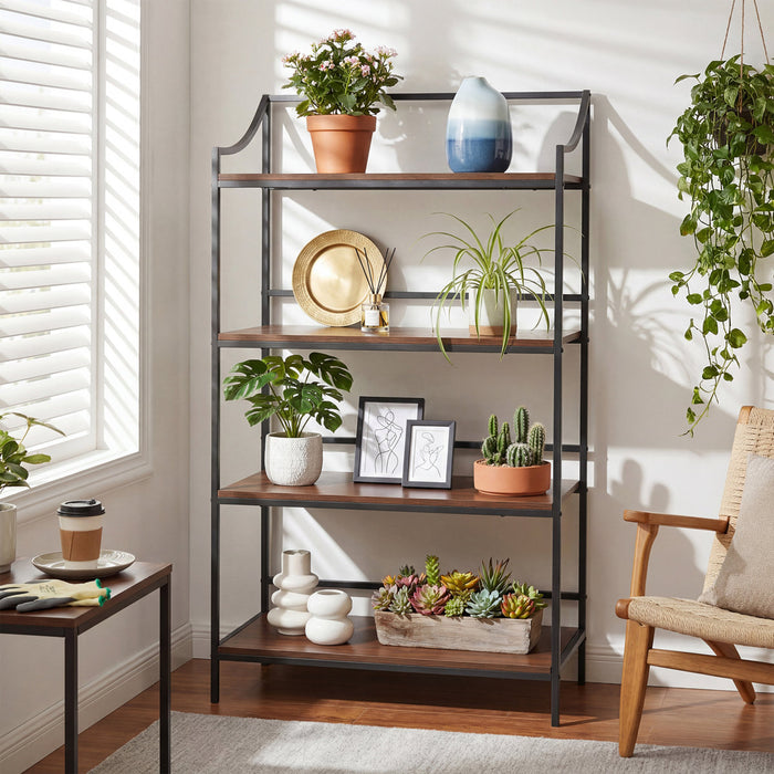 Rustic 4 Tiers Bookcase with Metal Frame