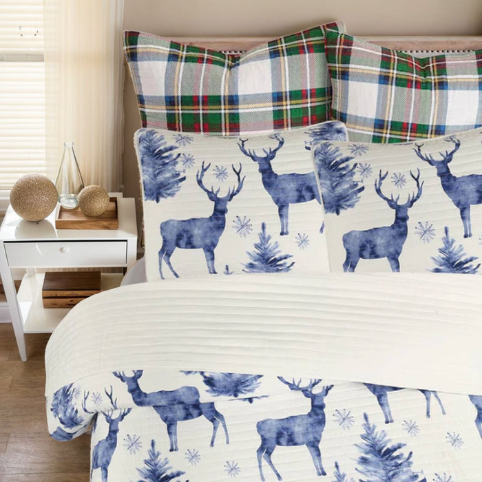 Marcielo Deer Pattern Quilt Set - Christmas Comforter Set (Holiday Bedding Quilted Bedspread Coverlet with 2 Pillow Shams for All Seasons)