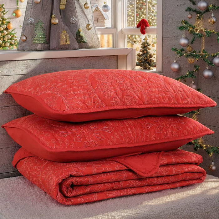 Marcielo Medallion Pattern Quilt Set - Christmas Comforter Set (Holiday Bedding Quilted Bedspread Coverlet with 2 Pillow Shams for All Seasons) - Red