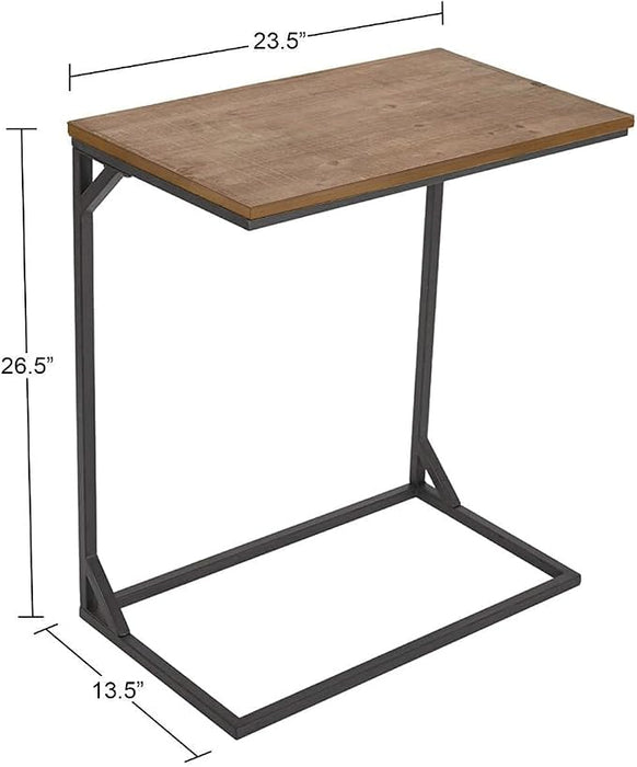 RiteSune Rectangle C Shaped End Snack Side Table Slide Under Couch with Wood Top for Sofa Coffee Laptop Living Room Bedroom Small Space, 23.5"X13.5"X26.5, for Christmas, New Year