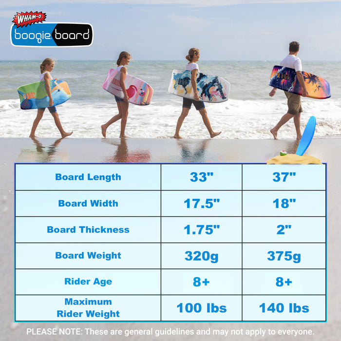 Wham-O 2 Pack 33 Inch Boogie Board, Body Board Lightweight with Wrist Leash Fiberclad Cover Phuzion Core for Ocean Pool Kids 8+ Teens Beginners Adults
