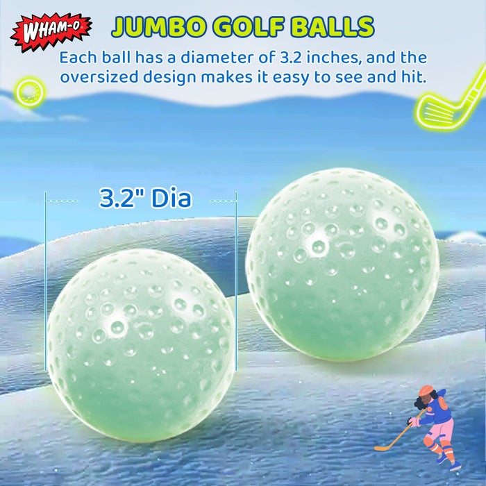 Wham-O Glow In The Dark Jumbo Snow Golf Kit - Outdoor Snow Golf Game Set Includes 2 Golf Balls, 2 Golf Clubs, and 3 Targets with Flags - Fun Winter Activity for Ages 5+