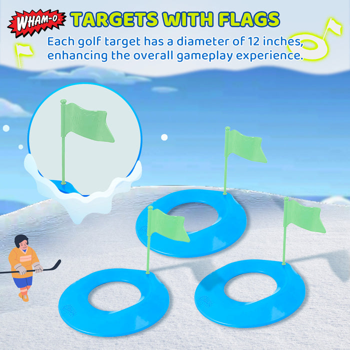 Wham-O Glow In The Dark Jumbo Snow Golf Kit - Outdoor Snow Golf Game Set Includes 2 Golf Balls, 2 Golf Clubs, and 3 Targets with Flags - Fun Winter Activity for Ages 5+