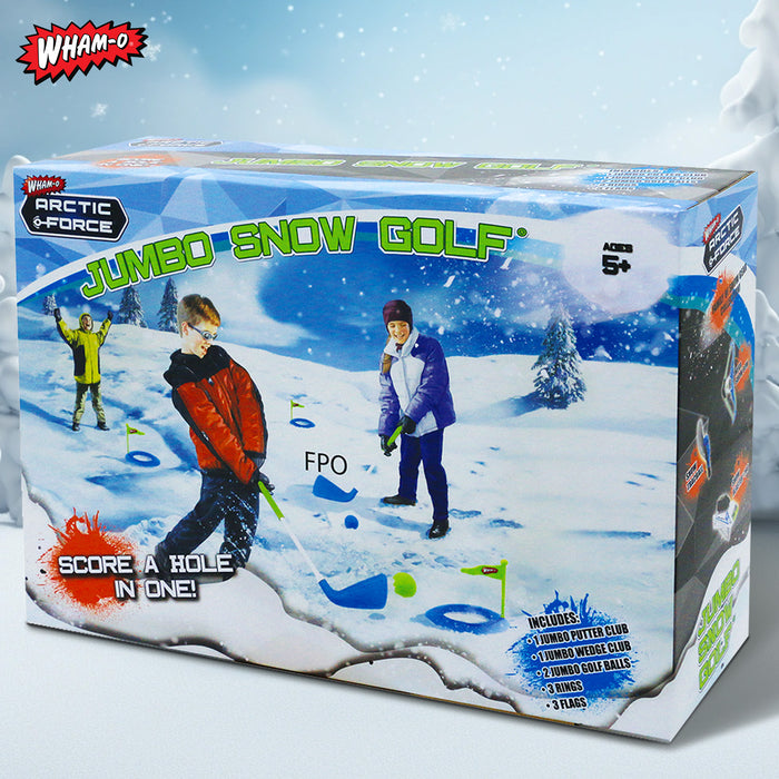 Wham-O Glow In The Dark Jumbo Snow Golf Kit - Outdoor Snow Golf Game Set Includes 2 Golf Balls, 2 Golf Clubs, and 3 Targets with Flags - Fun Winter Activity for Ages 5+