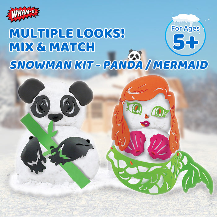 Wham-O Snowman Kit, Snowman DIY Craft Kit Includes 16pcs Foam Pieces, 1pc Plastic Snow Shaper and 20pcs Plastic Stakes, Creative Snowman Decorating Kit for Kids - Panda / Mermaid