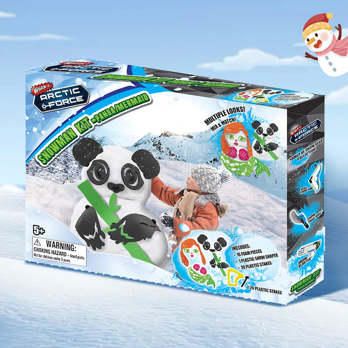 Wham-O Snowman Kit, Snowman DIY Craft Kit Includes 16pcs Foam Pieces, 1pc Plastic Snow Shaper and 20pcs Plastic Stakes, Creative Snowman Decorating Kit for Kids - Panda / Mermaid