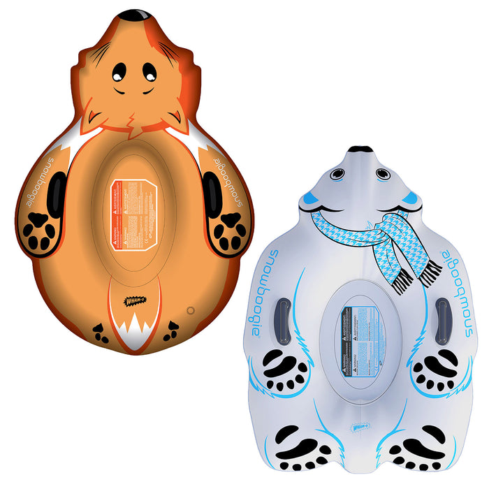 Wham-O Snowboogie Winter Snow Tube - 44" Single Rider Inflatable Animal Sled (Fox/Polar bear/Penguin pattern)