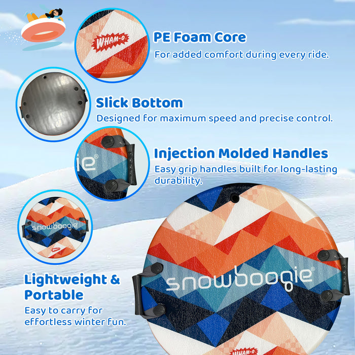 Wham-O Snowboogie Snow Sled, 26" Single Rider Winter Air Disc Sled with PE Foam Core Slick Bottom Comfortable Handles for Adult Kids Boys Girls Ages 6+ - Orange