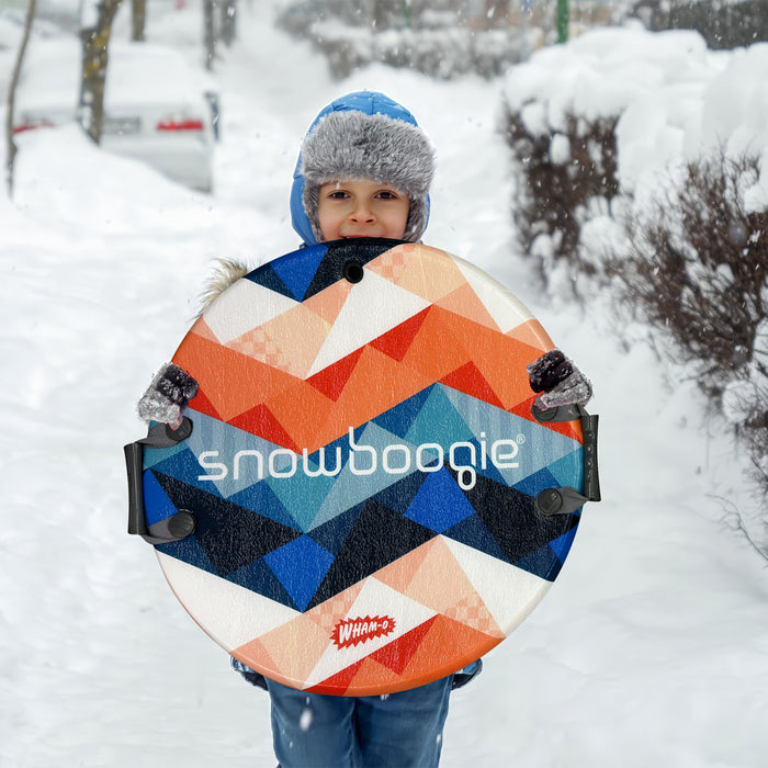 Wham-O Snowboogie Snow Sled, 26" Single Rider Winter Air Disc Sled with PE Foam Core Slick Bottom Comfortable Handles for Adult Kids Boys Girls Ages 6+ - Orange