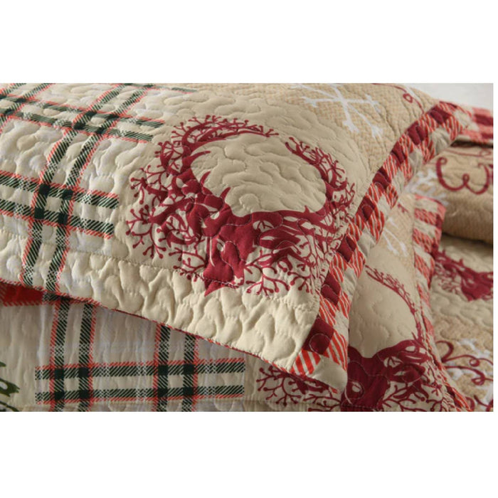 Marcielo Christmas Quilt Set - Christmas Rustic Cabin Lodge Pattern Holiday Bedding Bed Set (1 Quilt 2 Pillow Shams) - BY010