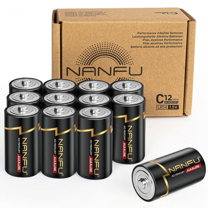 NANFU 12 Pack Alkaline C Cell Batteries for Household & Business