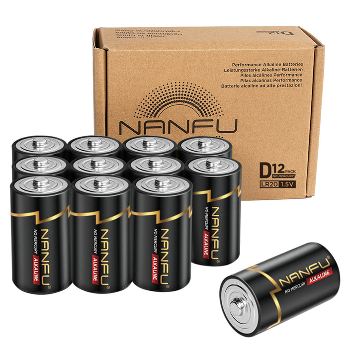 NANFU 12 Pack Alkaline D Cell Batteries for Household & Business