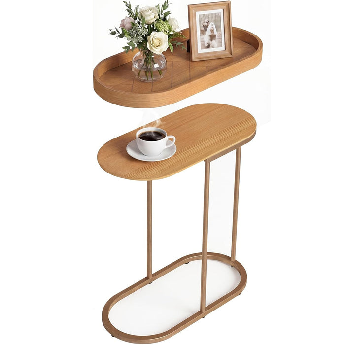 Small End Table with Removable Tray, C Shaped Narrow Side Table, 11" W