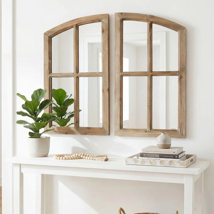 Farmhouse Arch Wood Window Pane Mirror(Set of 2)