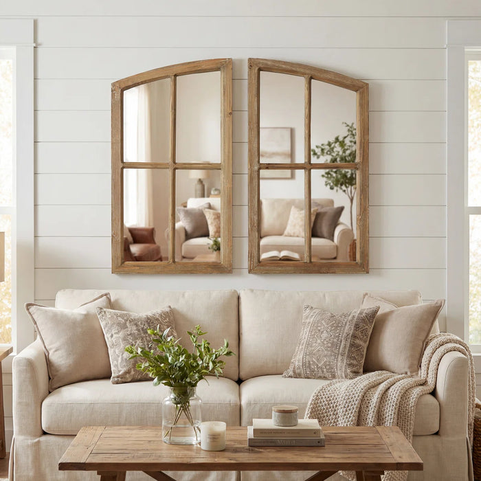 Farmhouse Arch Wood Window Pane Mirror(Set of 2)