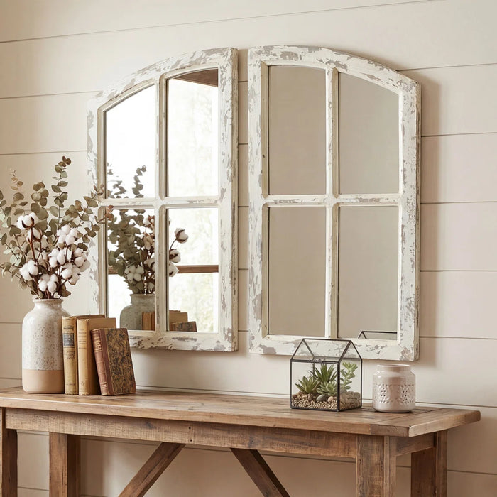 Farmhouse Arch Wood Window Pane Mirror(Set of 2)