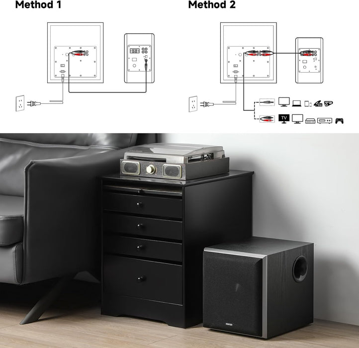 Edifier T5 Powered Subwoofer - 70w RMS Active Woofer with 8 inch Driver and Low Pass Filter