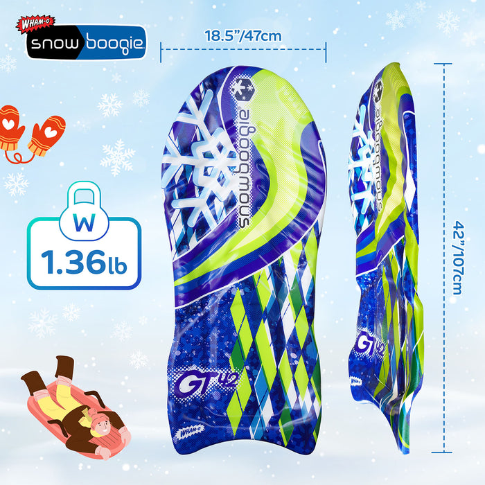 Wham-O Snowboogie Single Rider Snow Sled, 42-inch Foam Sledding Board with Slick Bottom for Speed & Control, Water Resistant XPE Top Layer Contoured Molded Handles for Kids Adults